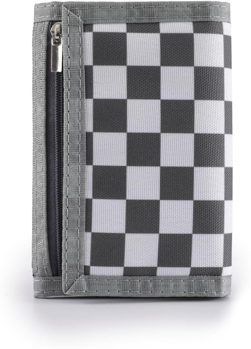 Nitort Wallet,RFID Trifold Canvas Outdoor Sports Wallets for Kid,Lovely and Novelty Wallet with Zipper for Kids- Front Pocket Wallet with Magic Sticker(Gray Chequer KW02) - Image 1